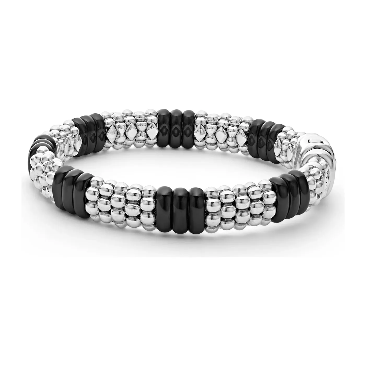Lagos Sterling Silver Black Caviar Ceramic Station Bracelet