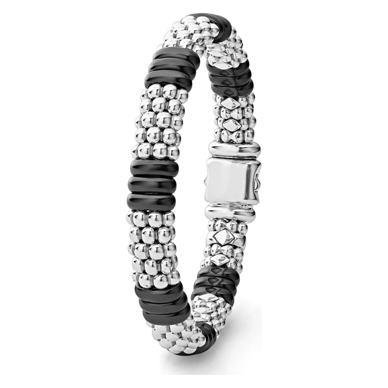 Lagos Sterling Silver Black Caviar Ceramic Station Bracelet
