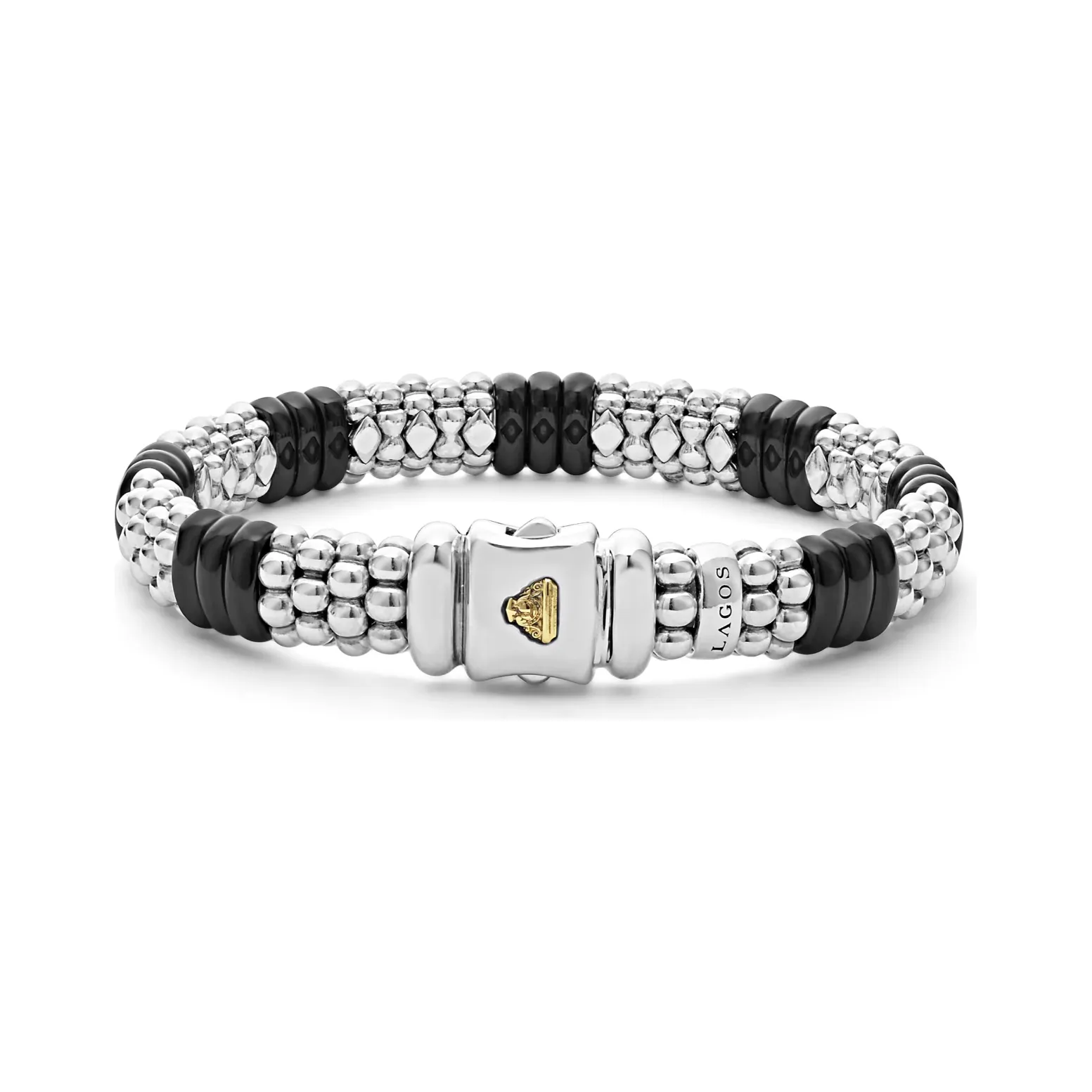 Lagos Sterling Silver Black Caviar Ceramic Station Bracelet