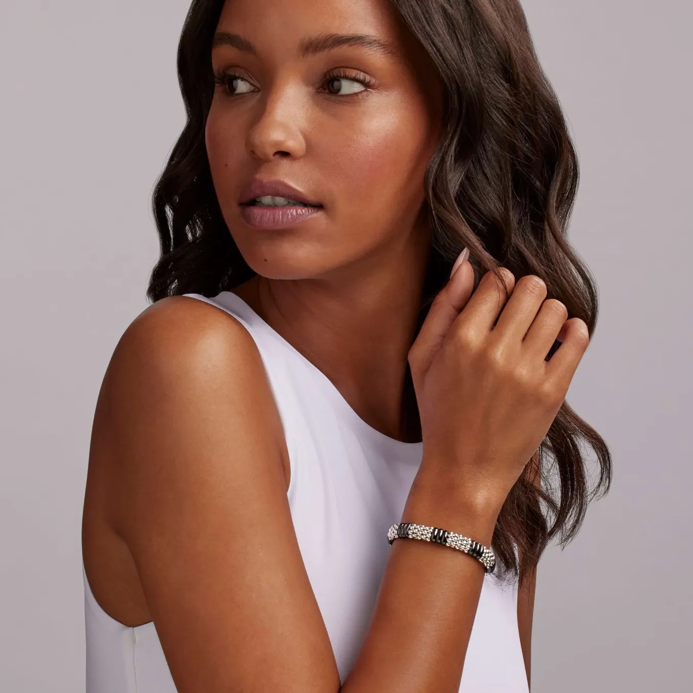 Lagos Sterling Silver Black Caviar Ceramic Station Bracelet