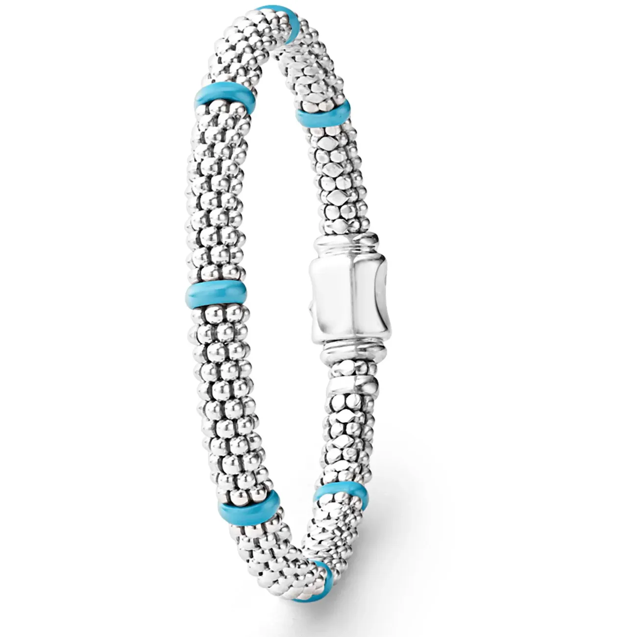 Lagos Sterling Silver Caviar Blue Ceramic 7 Station Bracelet