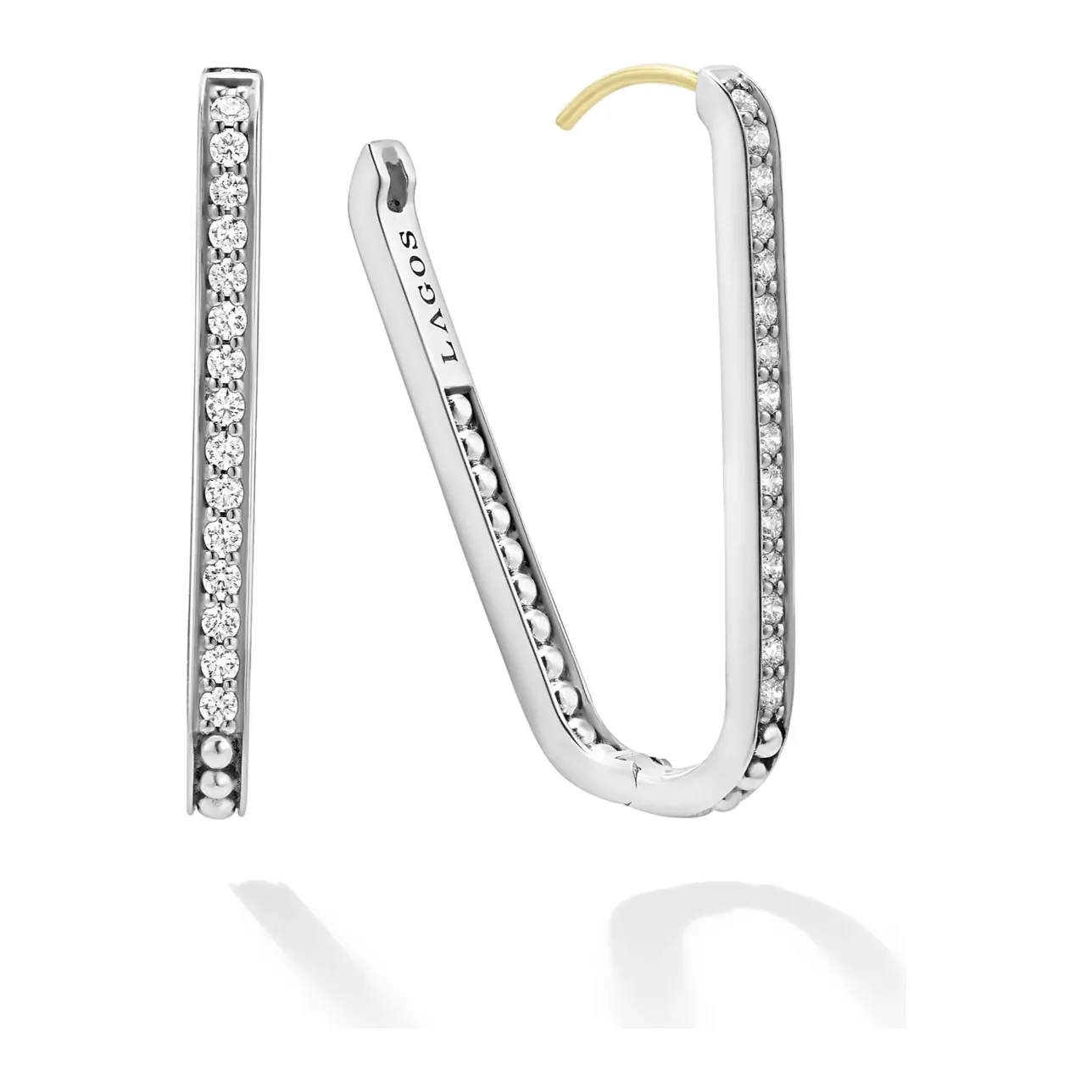 Lagos Sterling Silver Caviar Spark Diamond Linear Hoops