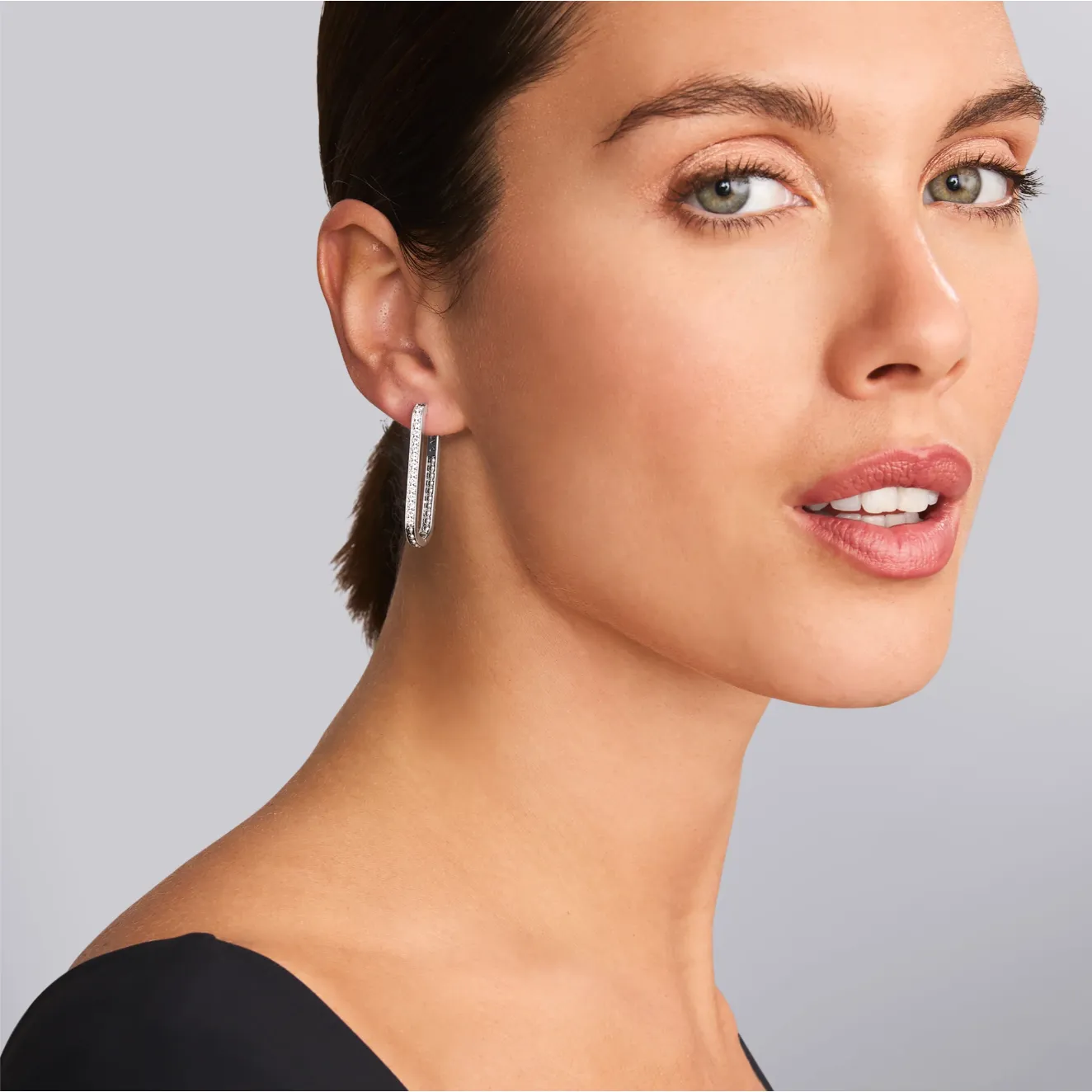 Lagos Sterling Silver Caviar Spark Diamond Linear Hoops