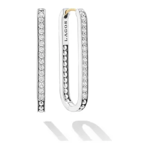 Lagos Sterling Silver Caviar Spark Diamond Linear Hoops