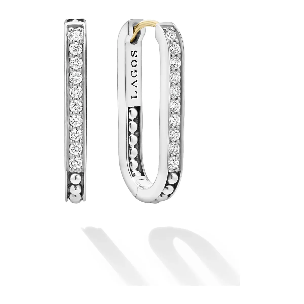 Lagos Sterling Silver Caviar Spark Diamond Linear Huggie