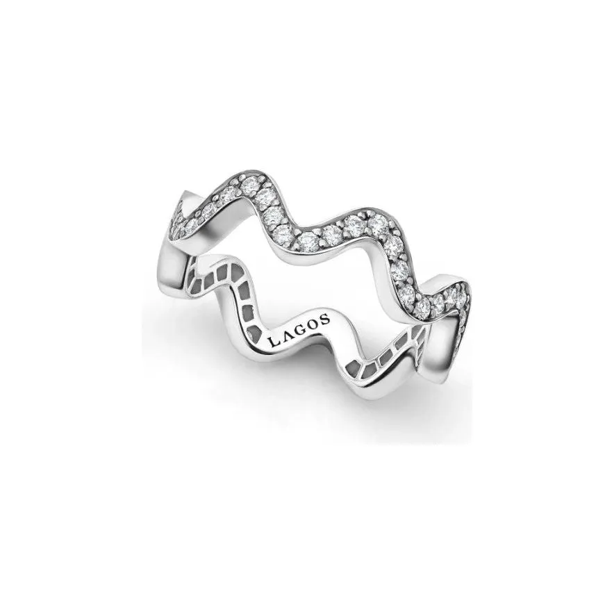 Lagos Sterling Silver Caviar Spark Diamond Wave Eternity Ring