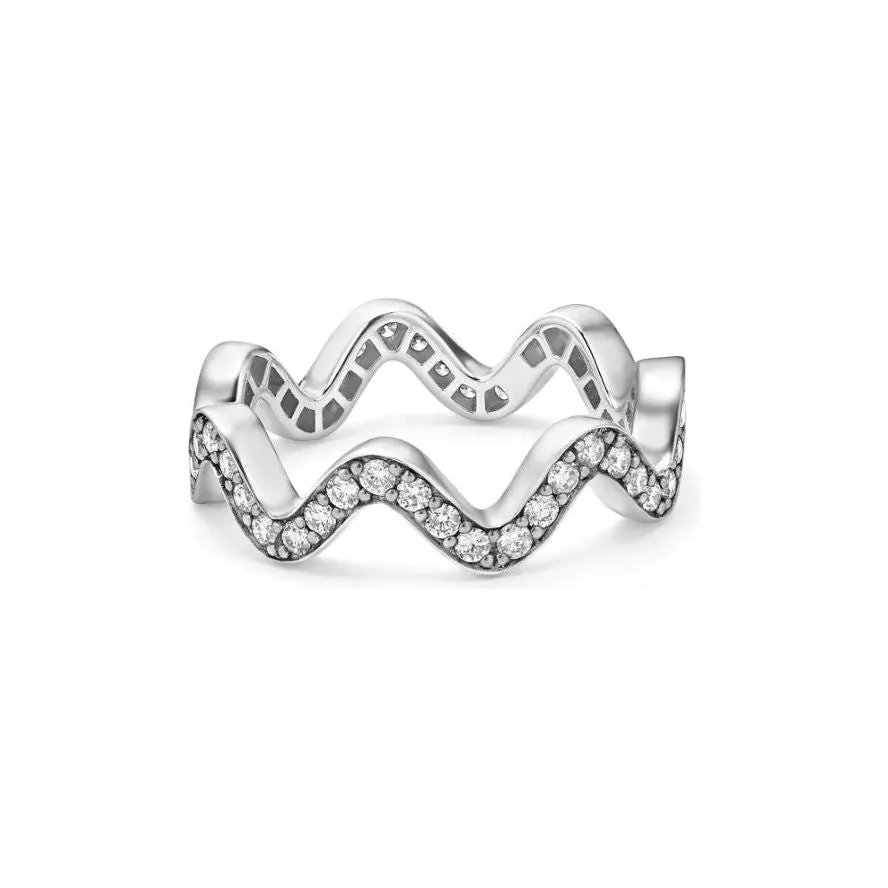 Lagos Sterling Silver Caviar Spark Diamond Wave Eternity Ring