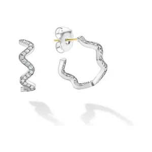 Lagos Sterling Silver Caviar Spark Wave Diamond Hoops