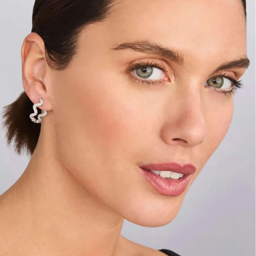 Lagos Sterling Silver Caviar Spark Wave Diamond Hoops