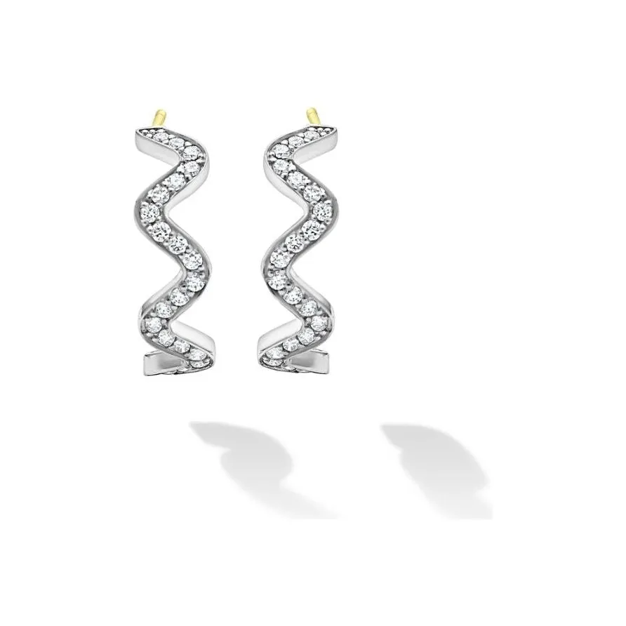 Lagos Sterling Silver Caviar Spark Wave Diamond Hoops