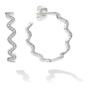 Lagos Sterling Silver Caviar Spark Wave Diamond Large Hoops