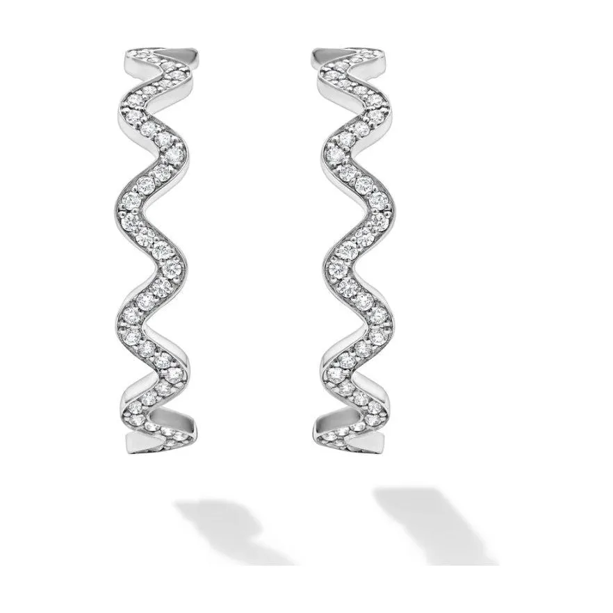 Lagos Sterling Silver Caviar Spark Wave Diamond Large Hoops
