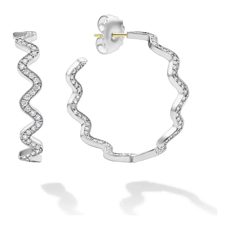 Lagos Sterling Silver Caviar Spark Wave Diamond Large Hoops