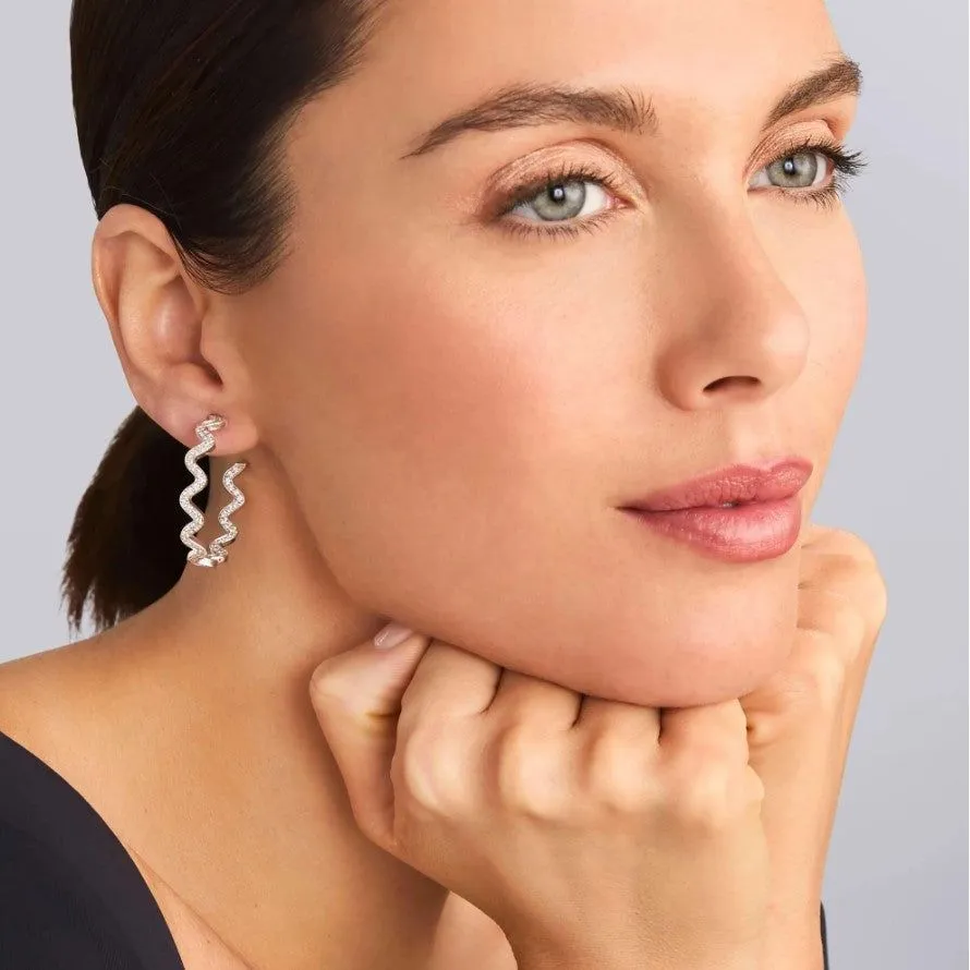 Lagos Sterling Silver Caviar Spark Wave Diamond Large Hoops