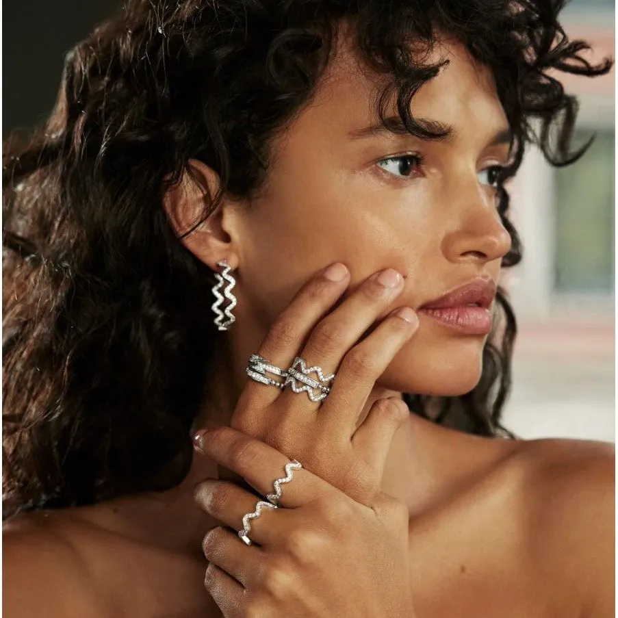Lagos Sterling Silver Caviar Spark Wave Diamond Large Hoops