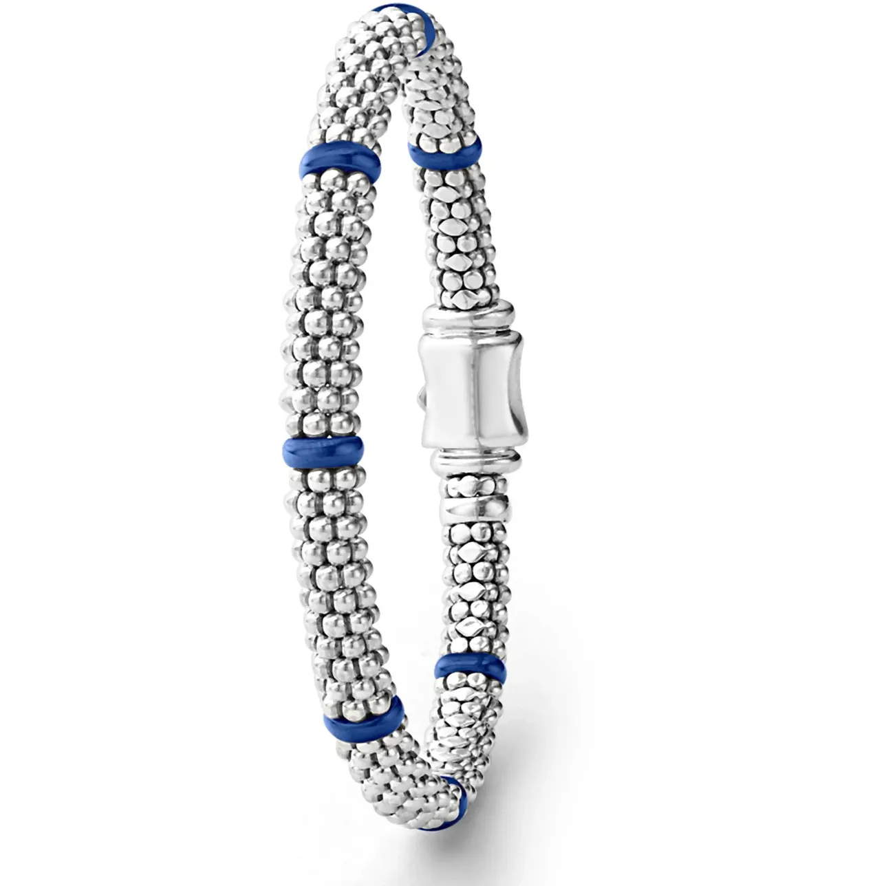 Lagos Sterling Silver Caviar Ultramarine Blue Ceramic 7 Station Bracelet