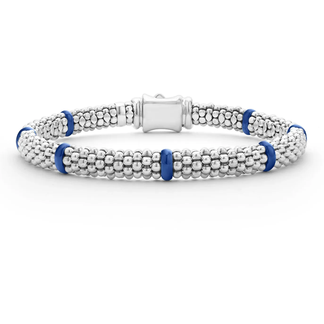 Lagos Sterling Silver Caviar Ultramarine Blue Ceramic 7 Station Bracelet