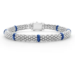 Lagos Sterling Silver Caviar Ultramarine Blue Ceramic 7 Station Bracelet
