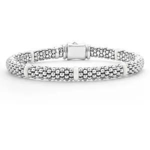Lagos Sterling Silver Caviar White Ceramic 7 Station Bracelet