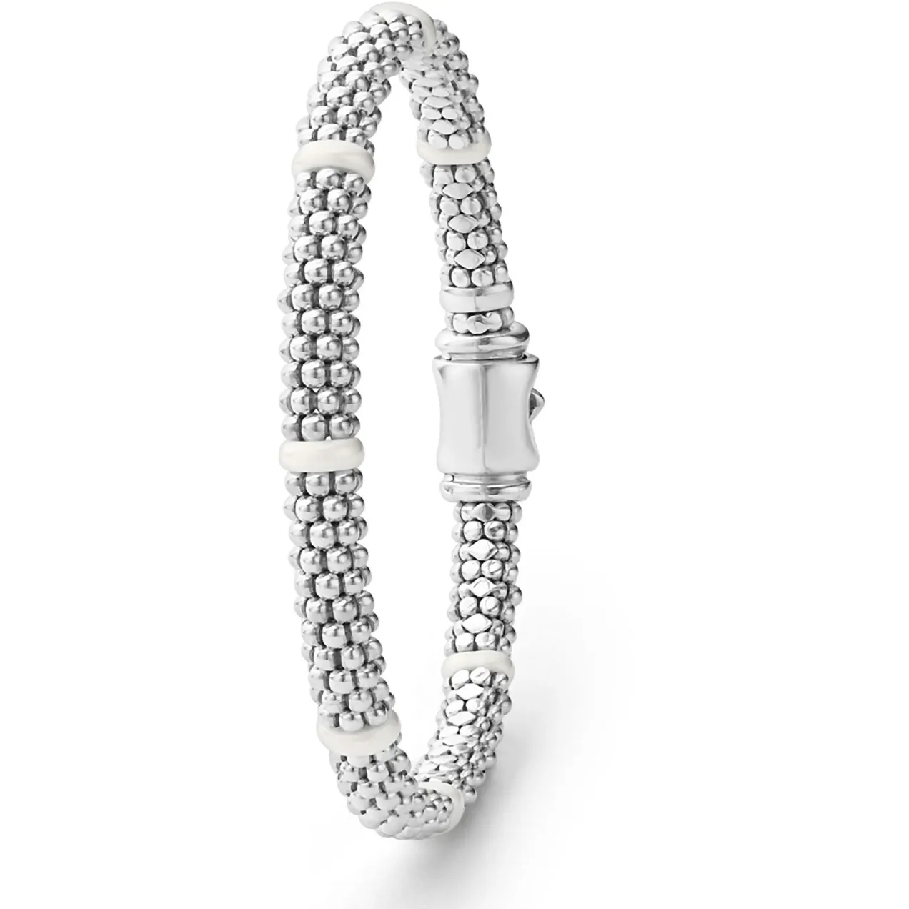 Lagos Sterling Silver Caviar White Ceramic 7 Station Bracelet