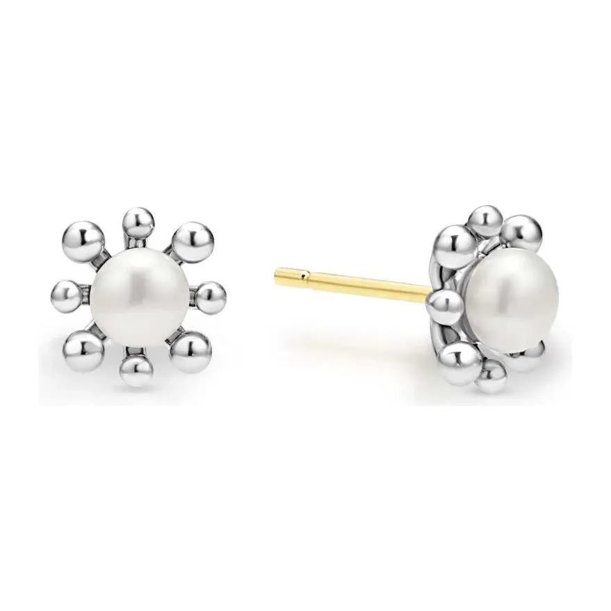 Lagos Sterling Silver Luna Fleur Pearl Stud Earrings