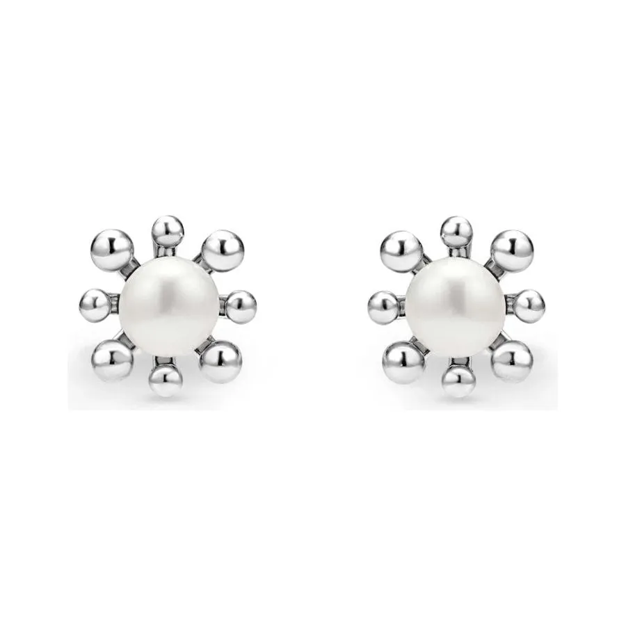 Lagos Sterling Silver Luna Fleur Pearl Stud Earrings