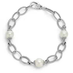 Lagos Sterling Silver Luna Pearl 3 Station Link Bracelet