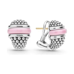 Lagos Sterling Silver Pink Caviar Ceramic Omega Earrings