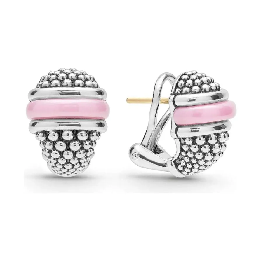 Lagos Sterling Silver Pink Caviar Ceramic Omega Earrings