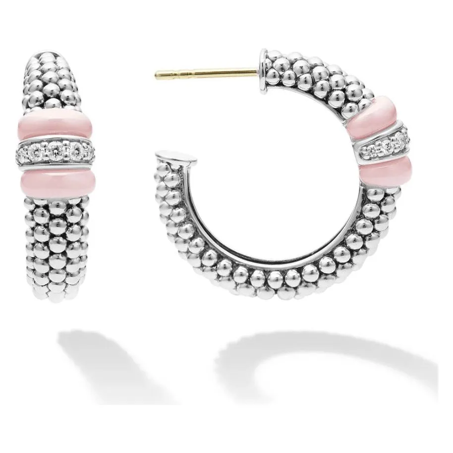 Lagos Sterling Silver Pink Caviar Diamond Hoop Earrings
