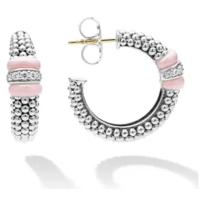Lagos Sterling Silver Pink Caviar Diamond Hoop Earrings
