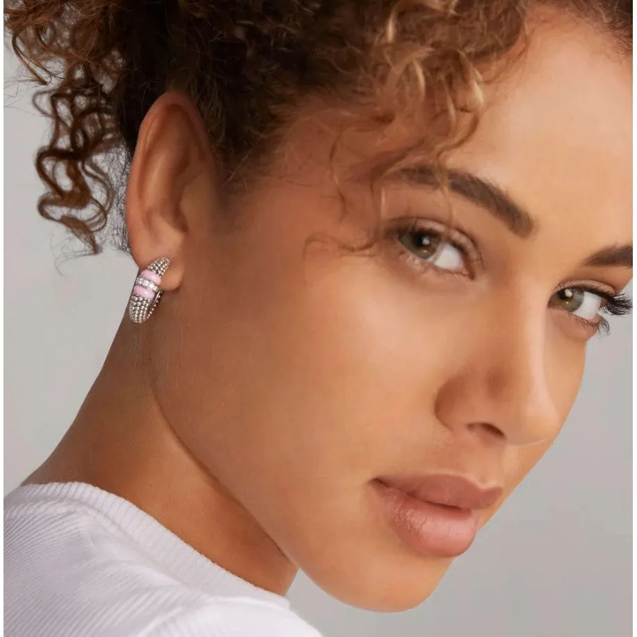 Lagos Sterling Silver Pink Caviar Diamond Hoop Earrings