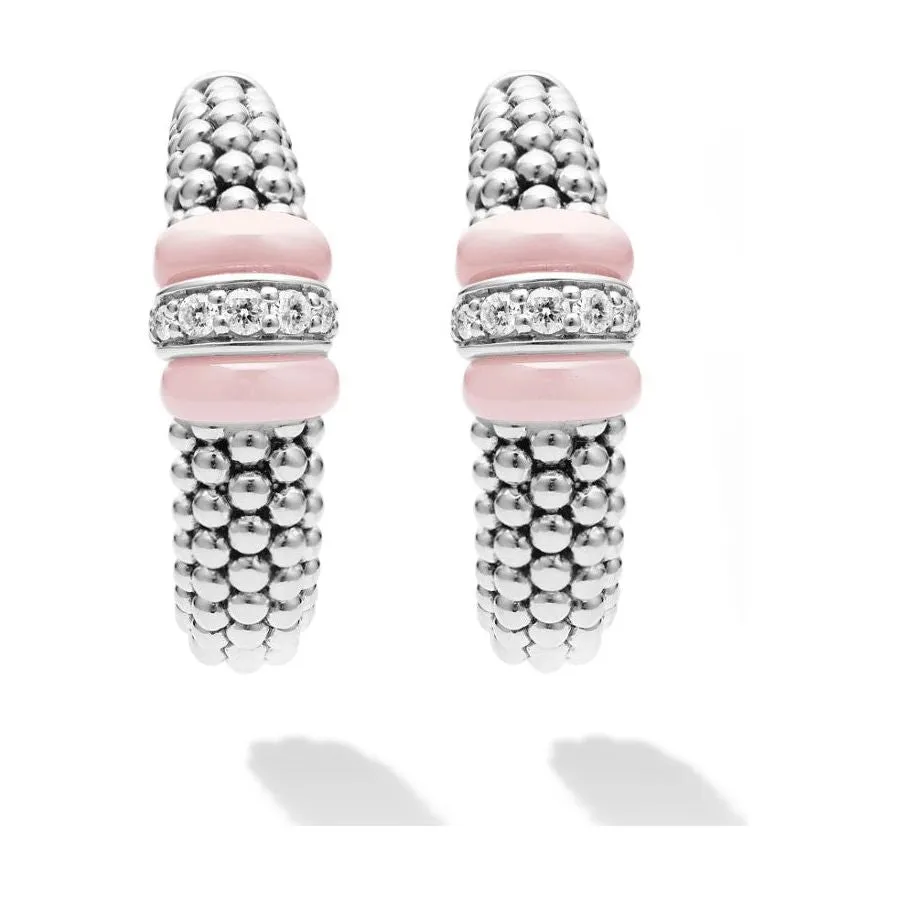 Lagos Sterling Silver Pink Caviar Diamond Hoop Earrings