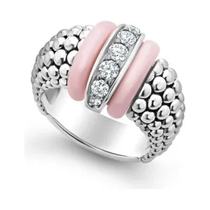 Lagos Sterling Silver Pink Caviar Diamond Station Wide Fashion Ring