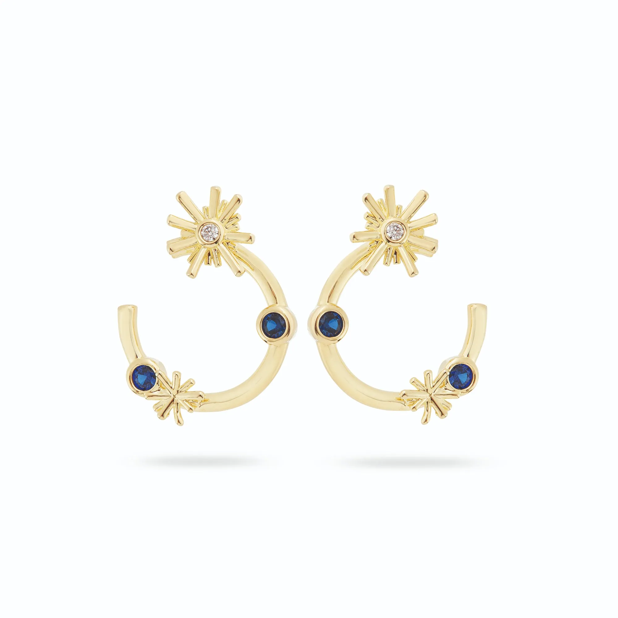Les Nereides Gold Stars and Midnight Blue Stone Post Hoop Earrings