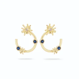 Les Nereides Gold Stars and Midnight Blue Stone Post Hoop Earrings