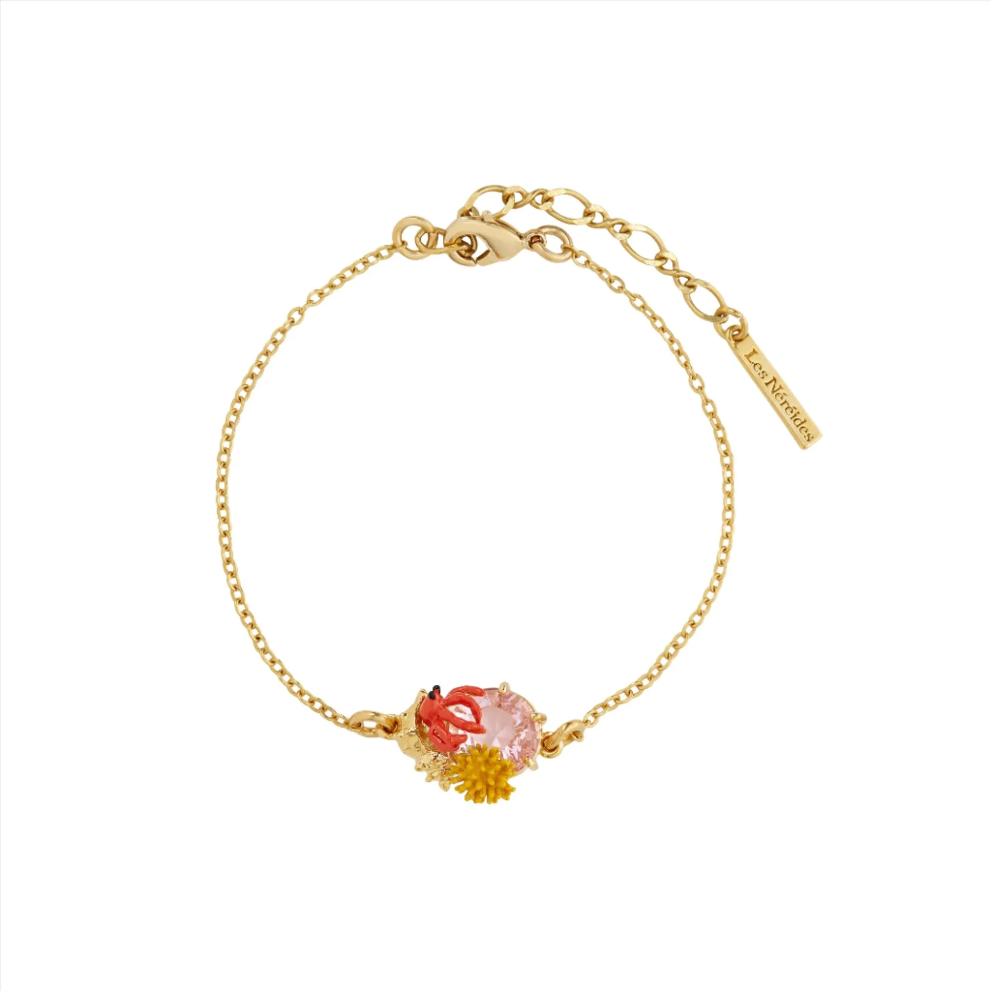 Les Nereides Seashell enameled coral and cut glass stone Bracelet