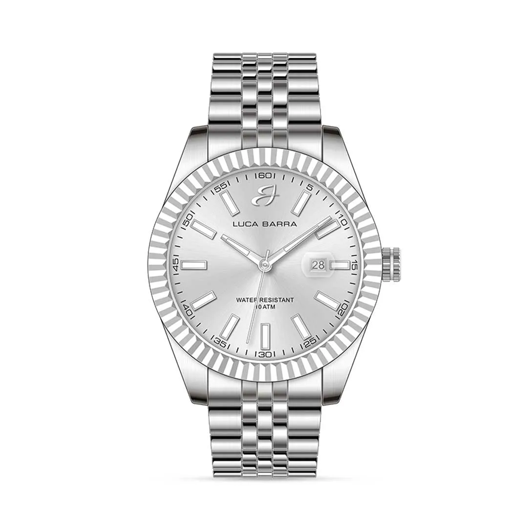 Luca Barra Gents Steel Watch with Knurled Bezel