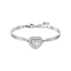 Luca Barra Ladies Steel Bracelet with Heart-Shaped White Crystal and White Crystals