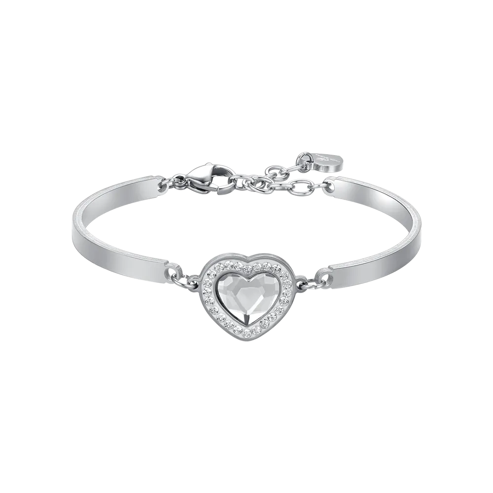 Luca Barra Ladies Steel Bracelet with Heart-Shaped White Crystal and White Crystals