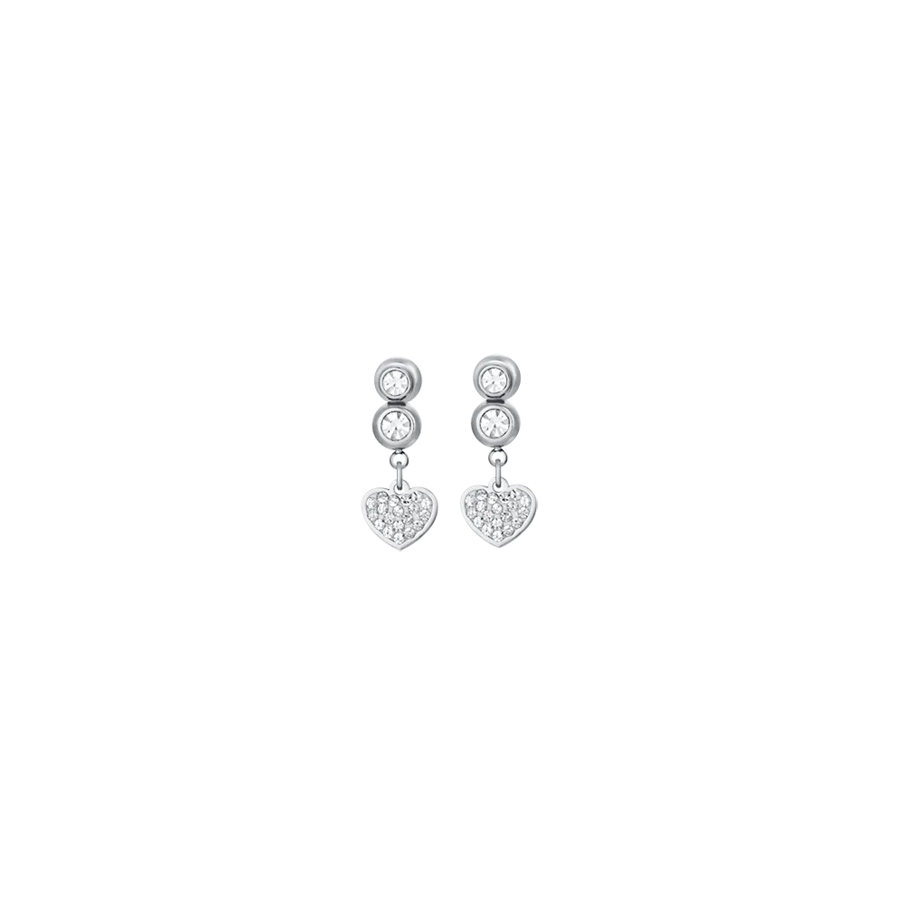 Luca Barra Ladies Steel Earrings With Hearts And White Crystals