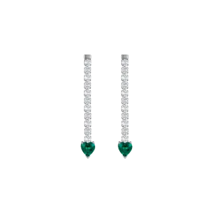 Luca Barra Ladies Steel Tennis Earrings with White Crystals and Green Crystal Hearts