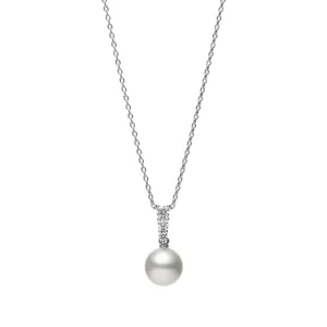 Mikimoto 18ct White Gold Akoya Pearl 0.13 ct Diamond Morning Dew Necklace