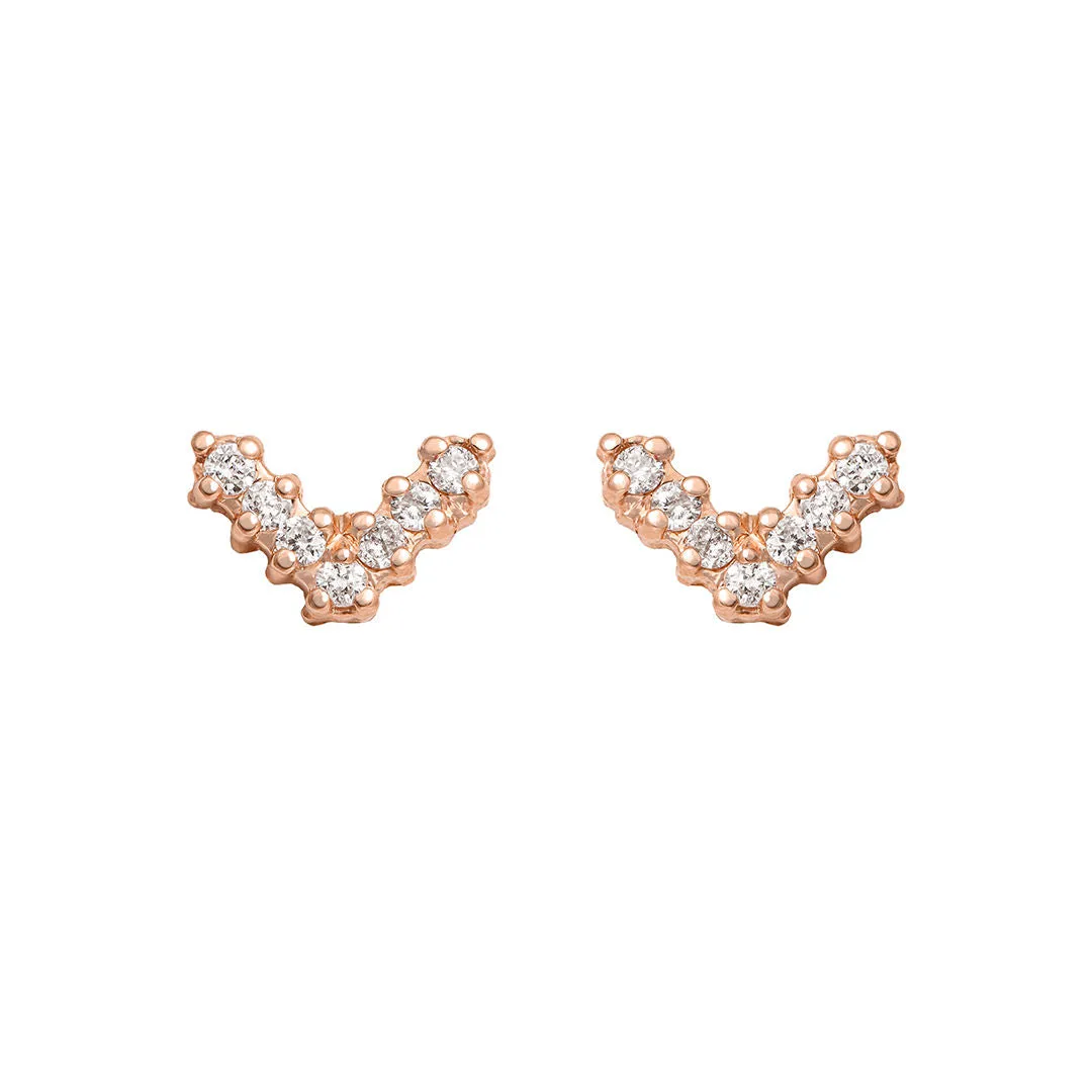 Mini V Pave 18K Rose Gold Stud w. Diamonds