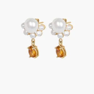 MIRIAM 9k Gold Earrings w. Citrin & Pearl