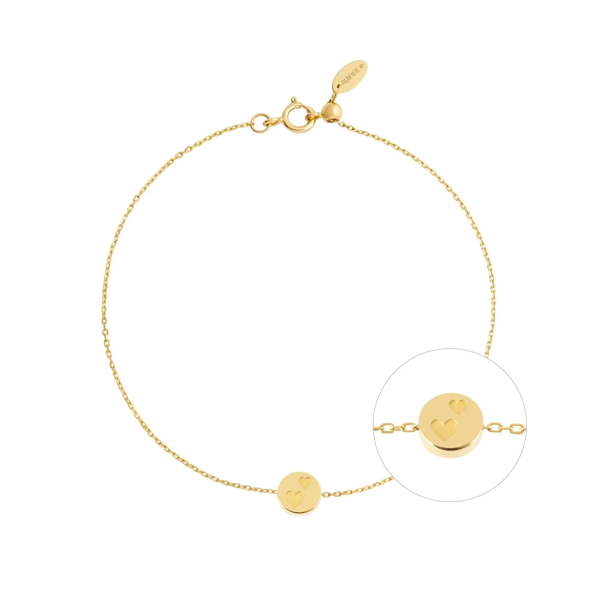 Modern Words Fine Double Heart 18K Gold Bracelet w. Diamond
