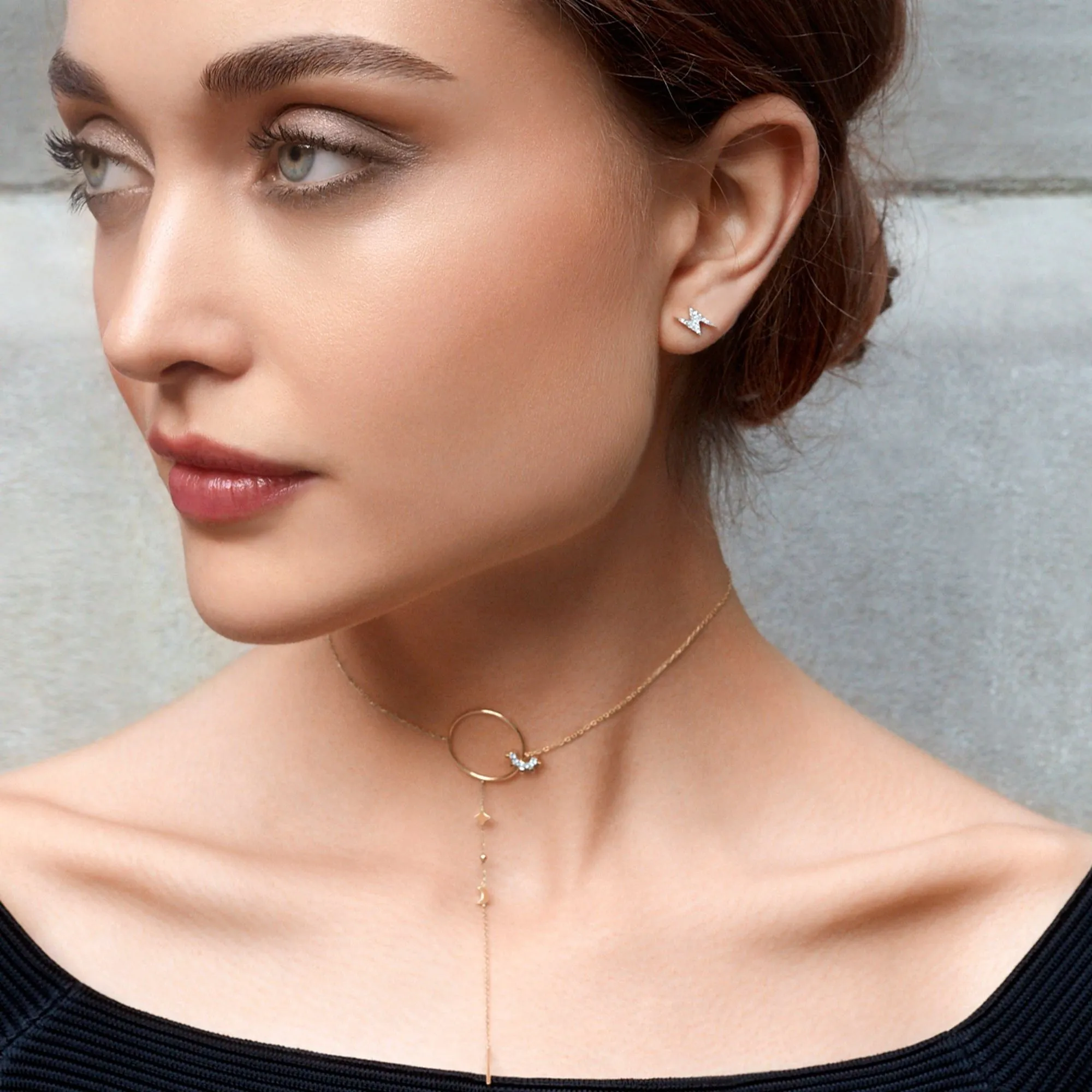 Modern Words Fine Lightning 18K Gold Stud w. Diamond