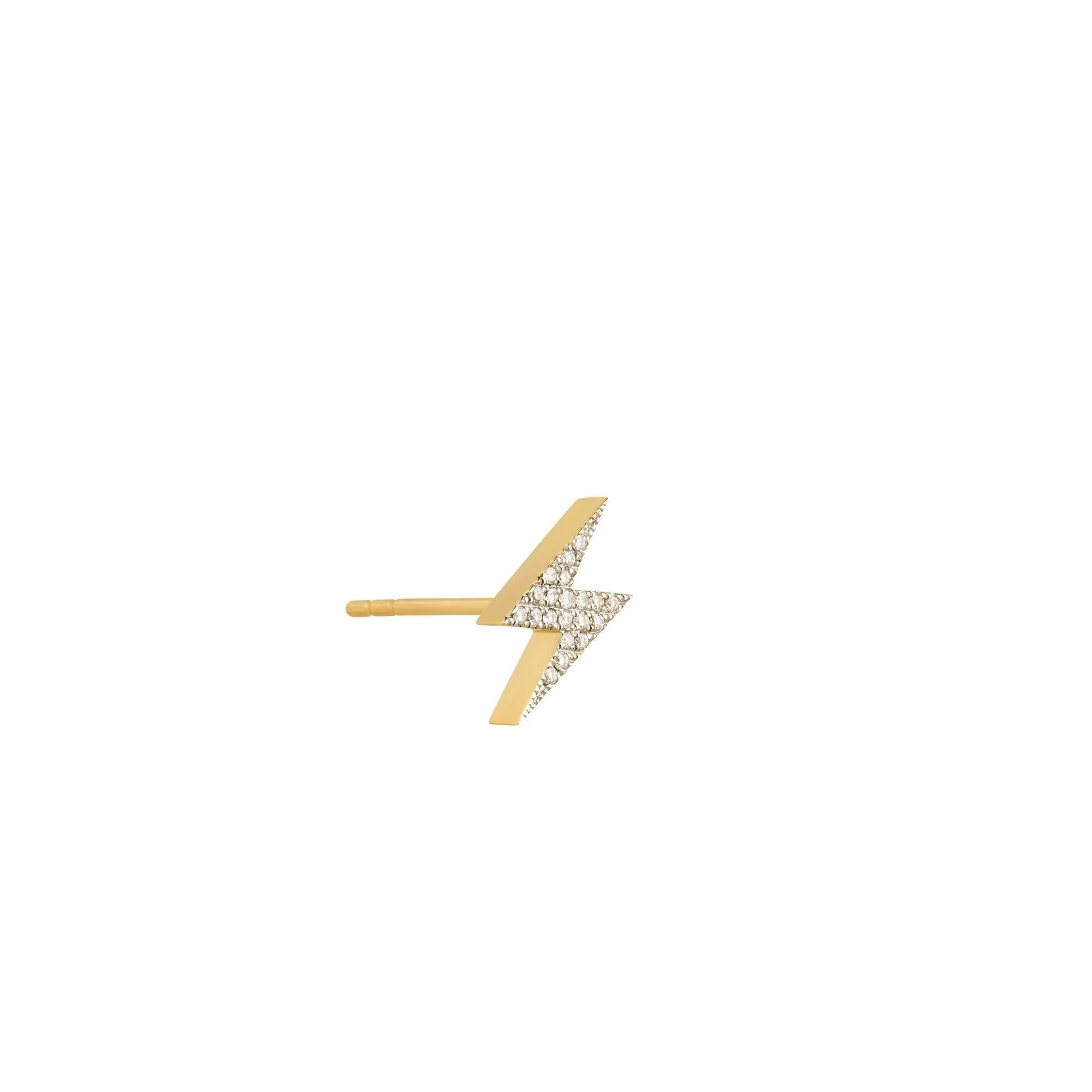 Modern Words Fine Lightning 18K Gold Stud w. Diamond