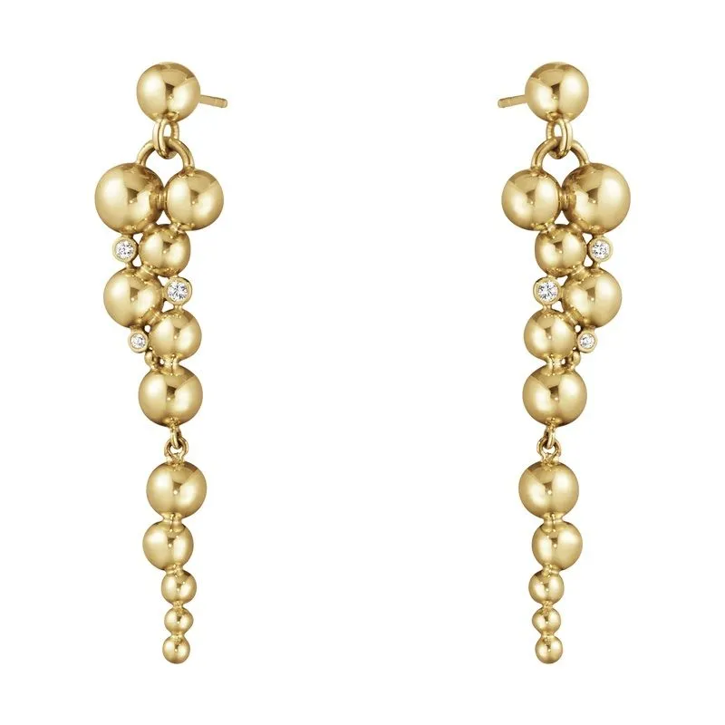 Moonlight Grapes long 18K Gold Earrings w. Diamonds