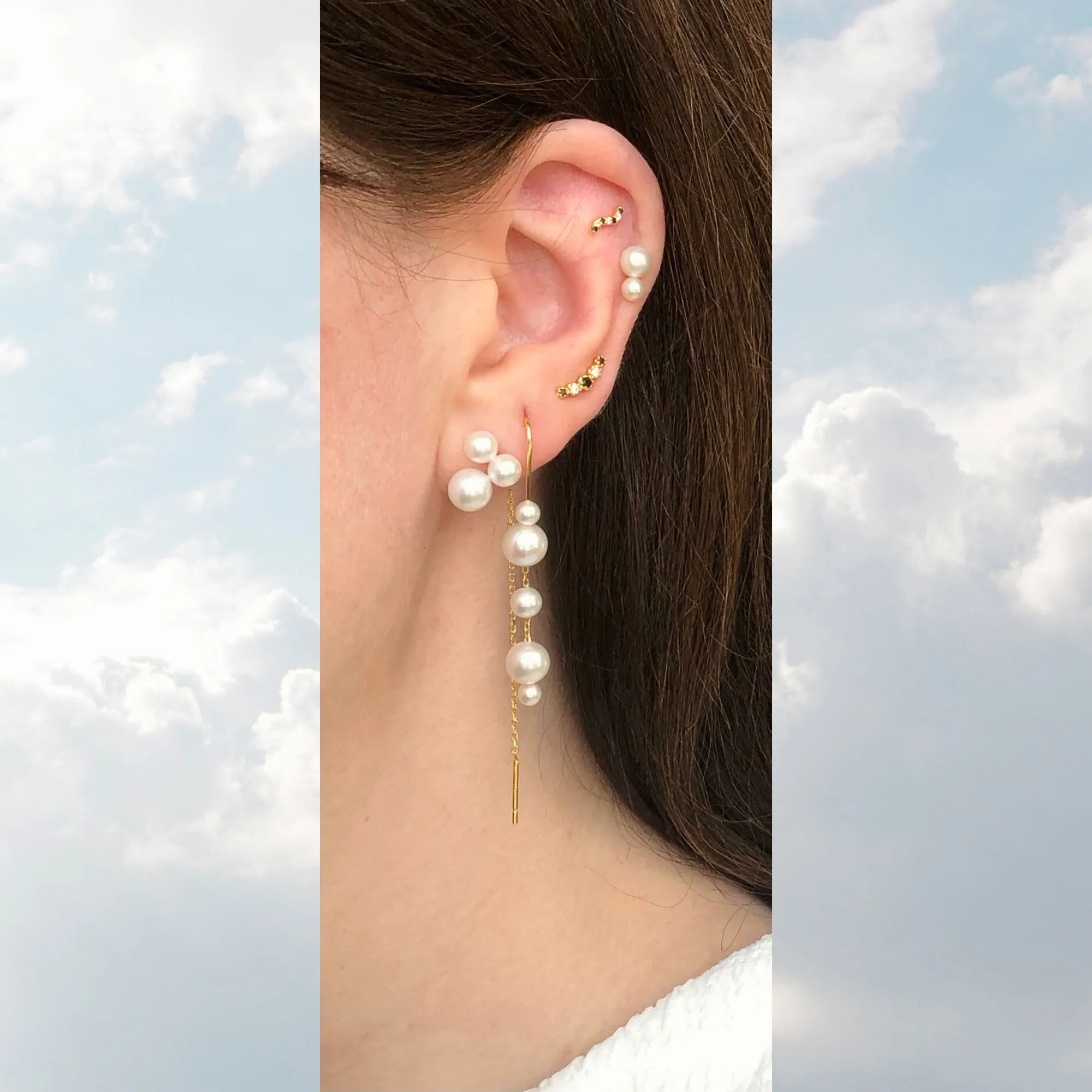 Neo Trois 18K Gold Plated Stud w. White Pearls